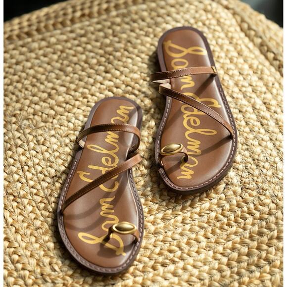 Sam Edelman Harlyn Toe Strap Sandals Size 7 Cognac Leather - Picture 1 of 12